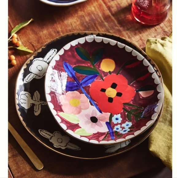 Anthropologie Francesca Kaye Floral Atelier Dessert Plate - burgandy, pink, red - Picture 3 of 11